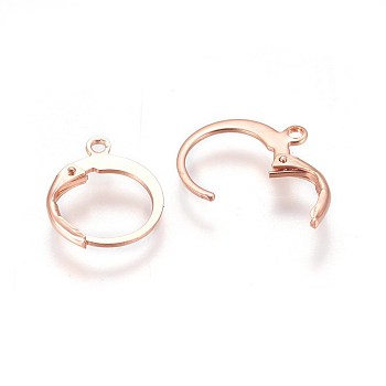 304 Stainless Steel Leverback Earring Findings, with Loop, Rose Gold, 14.5x12.5x1.5mm, Hole: 1.4mm, Pin: 0.7x0.9mm
