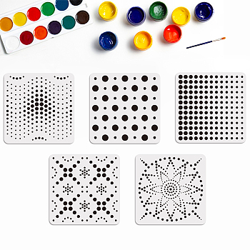 US 1 Set PET Hollow Out Drawing Painting Stencils, for DIY Scrapbook, Photo Album, with 1Pc Art Paint Brushes, Polka Dot Pattern, 300x300mm, 1pc/style