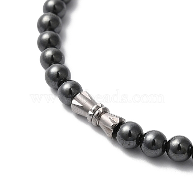 Synthetic Non-magnetic Hematite Oval Pendant Necklace with Round Beaded Chains(NJEW-R259-02)-4