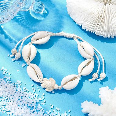 Natural Shell & Synthetic Turquoise Tortoise Braided Bead Bracelets(BJEW-JB10082)-2