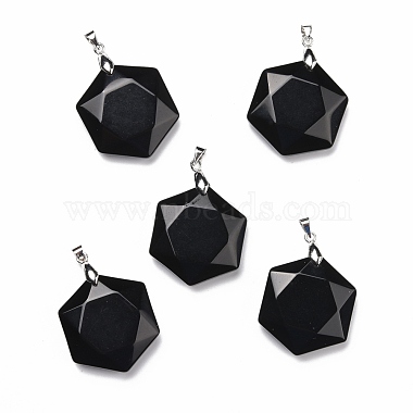 Platinum Hexagon Obsidian Pendants