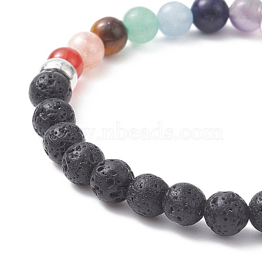 Natural Mixed Gemstone Round Beaded Stretch Bracelets with Alloy Charms(BJEW-JB09403)-4