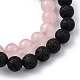 Natural Rose Quartz & Lava Rock Beaded Stretch Bracelets Sets(BJEW-JB05416-02)-3