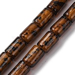 Handmade Gold Sand Lampwork Beads Strands, Column with Leopard Print Pattern, Saddle Brown, 15~15.5x10~10.5mm, Hole: 1.5mm, about 25pcs/strand, 15.16''(38.5cm)(LAMP-Q045-03A)