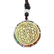 Orgonite Chakra Natural & Synthetic Mixed Stone Pendant Necklaces, Nylon Thread Necklace for Women, Flat Round, Flower of Life, 25.59 inch(65cm)(QQ6308-12)