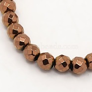Electroplate Magnetic Synthetic Hematite Beads Strands, Faceted, Round, Copper Plated, 6mm, Hole: 1mm, about 32pcs/strand, 7.8 inch(G-M007-60)