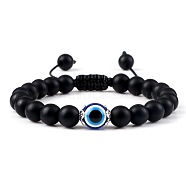 Evil Eye Beaded Bracelets, Round Natural Obsidian Adjustable Bracelets for Women(UQ1109-1)