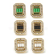 Ion Plating(IP) 304 Stainless Steel with Rhinestone Stud Earrings, Polished, Mixed Color, Golden, Rectangle, 14x12mm(EJEW-G400-02B-G)