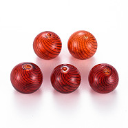 Transparent Handmade Blown Glass Globe Beads, Stripe Pattern, Round, FireBrick, 14.5~16mm, Hole: 1~2mm(GLAA-T012-40B-02)