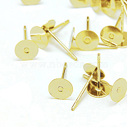 304 Stainless Steel Stud Earring Findings, Flat Pad Earring Post, Golden, 12x6mm, Pin: 0.7mm(X-STAS-E025-4G)