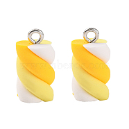 Handmade Polymer Clay Charms, with Platinum Tone Iron Findings, Marshmallow, Yellow, 17~19x9~10x9~10mm, Hole: 2mm(X-CLAY-T016-83C)