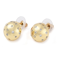 Brass Micro Pave Clear Cubic Zirconia Studs Earring for Women, Round, Real 18K Gold Plated, 13mm(EJEW-S225-15G)