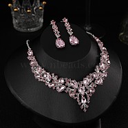 Teardrop Alloy Rhinestone Pendant Necklaces & Stud Dangle Earrings Sets, Light Rosaline AB, 400mm(WGA4CA9-04)