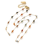 Ion Plating(IP) 304 Stainless Stell Necklaces, Natural Mixed Gemstone Beads Necklaces, Real 18K Gold Plated, 16.26 inch(41.3cm)(NJEW-H037-03G)