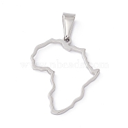 304 Stainless Steel Pendants, Laser Cut, Hollow, Africa Map Charms, Stainless Steel Color, 25x21x1mm, Hole: 3.5x6.5mm(STAS-G284-02P)