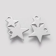 201 Stainless Steel Charms, Star, Stainless Steel Color, 12x17.8x1mm, Hole: 1.5mm(STAS-Q201-T139)