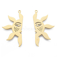201 Stainless Steel Pendants, Half Sun Charm, Real 18K Gold Plated, 38x20x1mm, Hole: 1.5mm(STAS-N090-LA955-2)