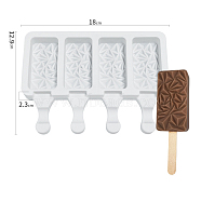 Silicone Ice-cream Stick Molds, with 4 Styles Rectangle-shaped Cavities, Reusable Ice Pop Molds Maker, White, 129x180x23mm, Capacity: 45ml(1.52fl. oz)(X-BAKE-PW0001-073E-A)
