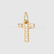 Stainless Steel Cubic Zirconia Pendants with Jump Rings, Real 14K Gold Plated, Long-Lasting Plated, Letter T, 8mm(X-FIND-PW0024-08T)