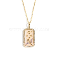 Brass Micro Pave Cubic Zirconia Rectangle with Constellation Pendant Necklaces, with Enamel, Cable Chain Necklace for Women, Sagittarius, 15-3/4 inch(40cm)(PW-WG95654-08)