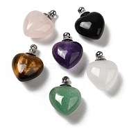 Natural Mixed Gemstone Perfume Bottle Pendants, Heart Charms with Stainless Steel Color Plated 304 Stainless Steel Findings, 28x20x12mm, Hole: 2mm(G-Z039-03P)
