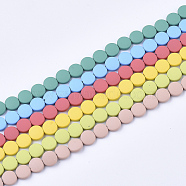 Spray Painted Non-magnetic Synthetic Hematite Beads Strands, Flat Round, Mixed Color, 8x3mm, Hole: 0.8mm, about 53pcs/strand, 16.14 inch(41cm)(G-T124-32)