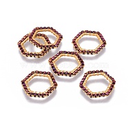 MIYUKI & TOHO Handmade Japanese Seed Beads, with 304 Stainless Steel Link Rings, Loom Pattern, Hexagon, Golden, Purple, 15~15.5x16x1.8~2mm(SEED-A028B-S-06G)