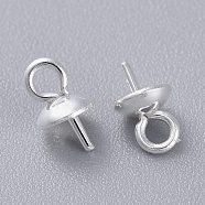 304 Stainless Steel Cup Pearl Peg Bails Pin Pendants, For Half Drilled Beads, Silver, 7x4mm, Hole: 1.5mm, Pin: 0.8mm(STAS-K210-09B-S)