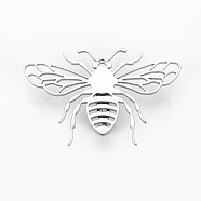 Bee Brooch, 201 Stainless Steel Insect Lapel Pin for Backpack Clothes, Nickel Free & Lead Free, Stainless Steel Color, 31.5x49.5x6.5mm, Pin: 0.7mm(JEWB-N007-002P-FF)