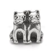 304 Stainless Steel European Beads, Large Hole Beads, Cat, Antique Silver, 10x10x7mm, Hole: 4.3mm(STAS-G256-28AS)