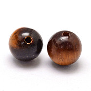 Grade A Natural Tiger Eye Round Beads, Half Drilled, 6mm, Hole: 1.2mm(X-G-L451-01-6mm)