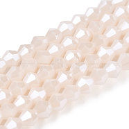 Opaque Solid Color Electroplate Glass Beads Strands, Pearl Luster Plated, Faceted, Bicone, Antique White, 2.9~3.3x2.5mm, Hole: 0.7mm, about 145~150pcs/strand, 16.34~16.54 inch(41.5~42cm)(EGLA-A039-P2mm-A06)