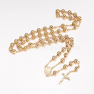 201 Stainless Steel Necklaces, Rosary Bead Necklaces, Golden, 25.2 inch(64cm)(X-NJEW-K063-03G)