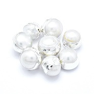 Natural Cultured Freshwater Pearl Beads, with Electroplated Polymer Clay, Round, Platinum, 11~14x10~14mm, Hole: 0.5~0.8mm(PEAR-G005-12P)