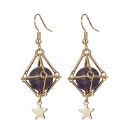 Natural Amethyst Dangle Earrings, Golden 304 Stainless Steel Star Long Drop Earrings, 52x18mm(EJEW-JE05499-01)