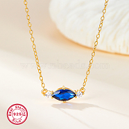 S925 Sterling Silver Cubic Zirconia Horse Eye Pendant Necklace, Elegant and Versatile for Women, Golden, Blue, 15.75 inch(40cm)(RC5464-1)