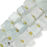 Natural Aquamarine Beads Strands, Cube, with Seed Beads, 8~9x8~9x8~9mm, Hole: 1mm, about 38pcs/strand, 15.12''(38.4cm)(G-G053-B10-01C)