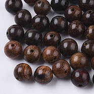 Natural Wood Beads, Waxed Wooden Beads, Undyed, Round, Coconut Brown, 8mm, Hole: 1.5mm(X-WOOD-S666-8mm-04)