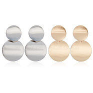 2 Pairs 2 Colors Alloy Double Flat Round Dangle Stud Earrings for Women, Platinum & Golden, 45mm, Pin: 0.7mm, 1 Pair/color(EJEW-AN0001-84)