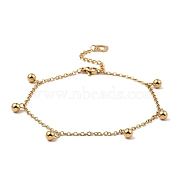 Vacuum Plating 304 Stainless Steel Round Beads Charm Bracelet, with Cable Chains, Golden, 9-1/8 inch(23cm)(BJEW-K231-03G)