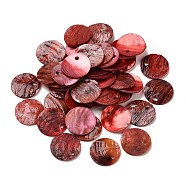 Spray Painted Natural Akoya Shell Charms, Mother of Shell, Flat Round Charms, Crimson, 13x1.5mm, Hole: 1mm(SHEL-F007-15A-02)