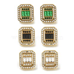 Ion Plating(IP) 304 Stainless Steel with Rhinestone Stud Earrings, Polished, Mixed Color, Golden, Rectangle, 14x12mm(EJEW-G400-02B-G)