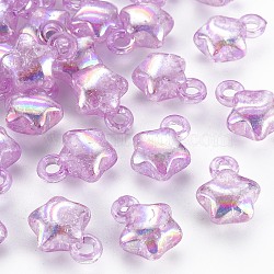 Transparent Crackle Acrylic Pendants, AB Color, Star, Medium Orchid, 18x14x8.5mm, Hole: 3.5mm, about 510pcs/500g(MACR-S373-63-L01)