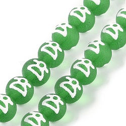 Handmade Lampwork Beads, Imitation Tibetan Style dZi Beads, Round, Light Green, 10mm, Hole: 1.6mm(GLAA-B021-07A-09)