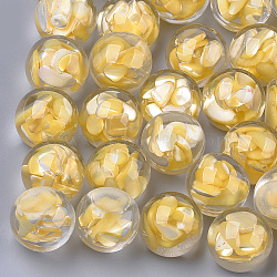Transparent Acrylic Cabochons, with Shell, Round, Gold, 20x18mm; bottom: 12mm(MACR-S361-12D-01)