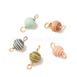 Spray Painted Wood Connector Charms, with Golden Tone Copper Wire Loops, Round with Stripe Pattern, Mixed Color, 20~22.5x9.5mm, Hole: 2.5~3.5mm(PALLOY-JF01427-15)