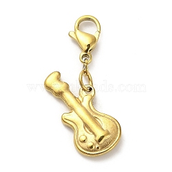 304 Stainless Stee Pendant Decoration, with Lobster Clasp Charms, for Keychain, Purse, Backpack Ornament, Real 18K Gold Plated, Guitar, 32mm(KEYC-B018-02G-04)