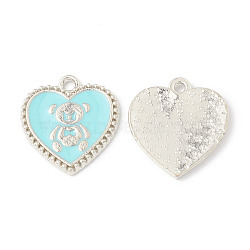 Alloy Enamel Pendants, Heart with Bear Pattern Charm, Platinum, Pale Turquoise, 21x19x1.7mm, Hole: 2mm(ENAM-G212-06P-01)