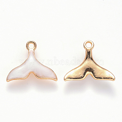 Alloy Enamel Pendants, Whale Tail Shape, Light Gold, White, 15x17.5x3mm, Hole: 1.6mm(ENAM-S121-060C)