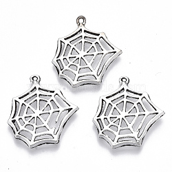 Tibetan Style Alloy Pendants, Lead Free & Cadmium Free, Spider Web, Antique Silver, 25.5x23.5x3mm, Hole: 0.8mm(X-TIBE-N010-14AS-RS)